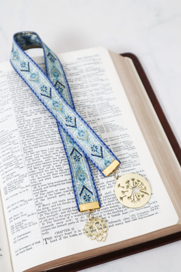 Blue Pattern Bible Bookmark Charm